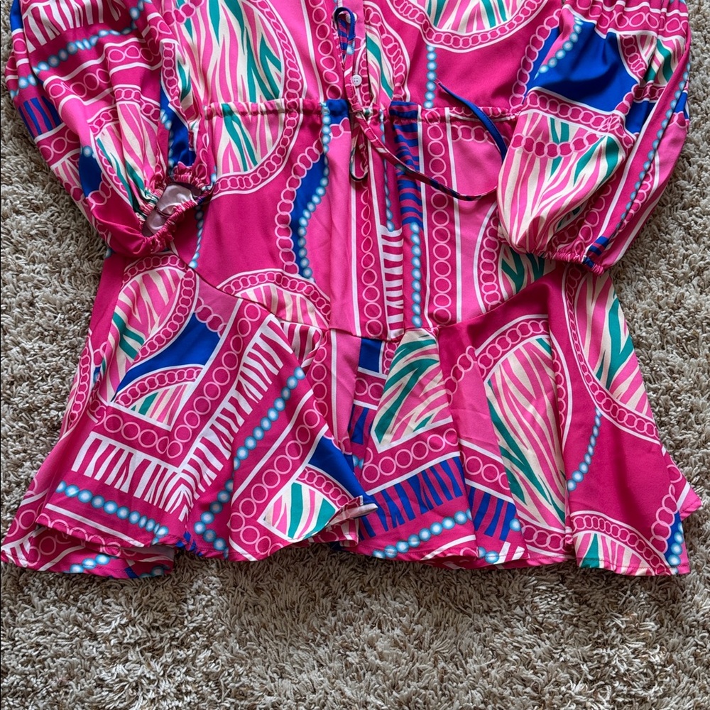 Vibrant Pink and Blue Long Sleeve Dress - Picture 3 of 8